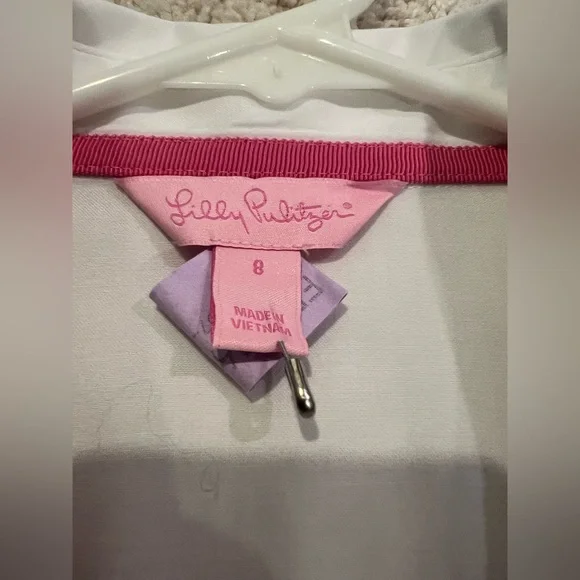 Lilly Pulitzer White Button-Up Blouse Three Quarter Sleeve Size 8 - Picture 3 of 6